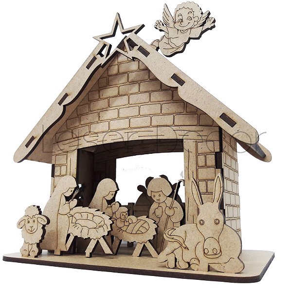 Mini Presépio Natal Infantil para montar 15 cm altura MDF Cru
