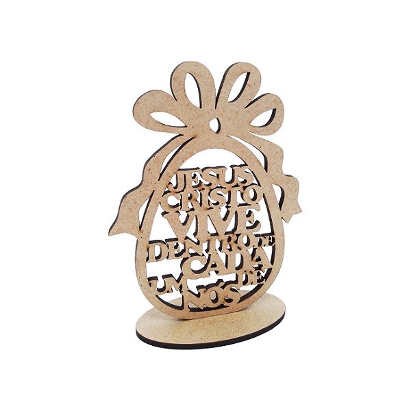 Lembrança Páscoa Ovo Laço Jesus Vive 11 cm MDF