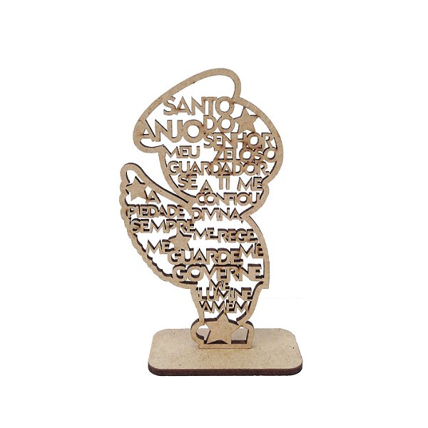 Lembrança Anjo Vazado com Oração Santo Anjo 11 cm MDF