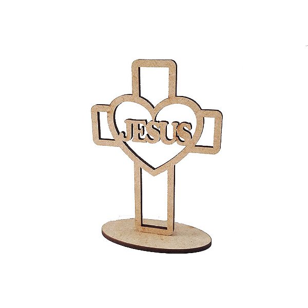 Lembrança Cruz Coração Jesus 10 cm MDF