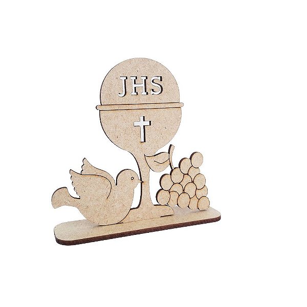 Lembrança Trio Cálice, Uva e Pomba 10 cm MDF
