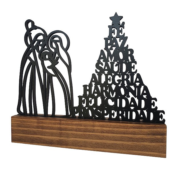 Enfeite de Mesa Natal Presépio e Arvore Palavras 25 cm