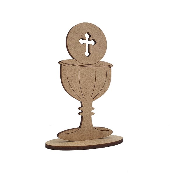 Lembrancinha Cristã Cálice Hóstia Cruz 10 cm MDF