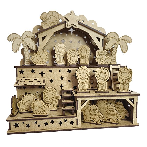 Enfeite Presépio para Montar Modelo Andares MDF Cru 26 cm