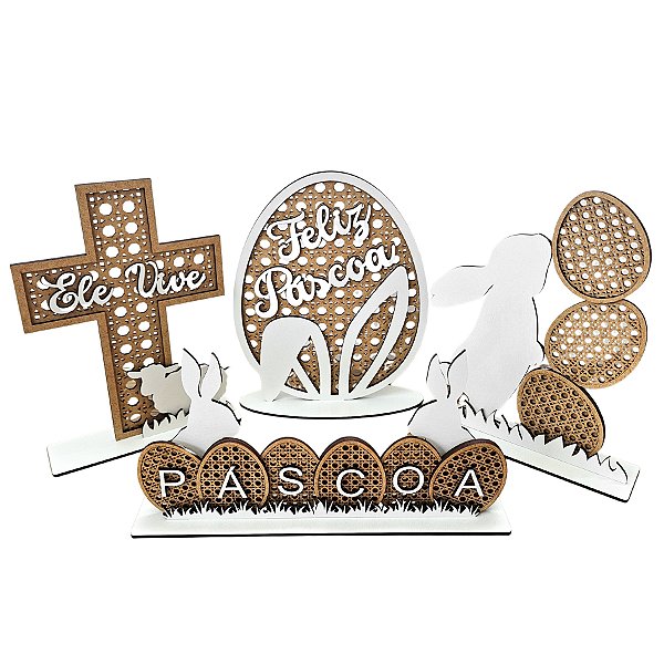 Kit 4 Enfeites de Páscoa Coleção Rattan