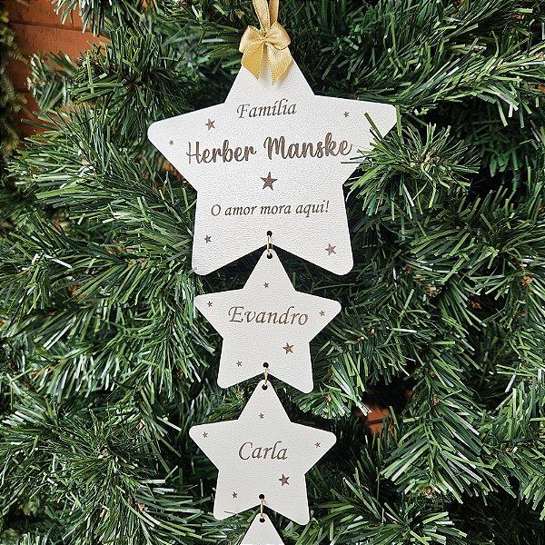 Pingente de Natal Família em Estrelas Personalizado até 6 integrantes