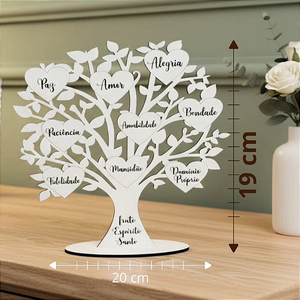 Enfeite Árvore 9 Nove Fruto do Espírito Santo 20 cm MDF Branco