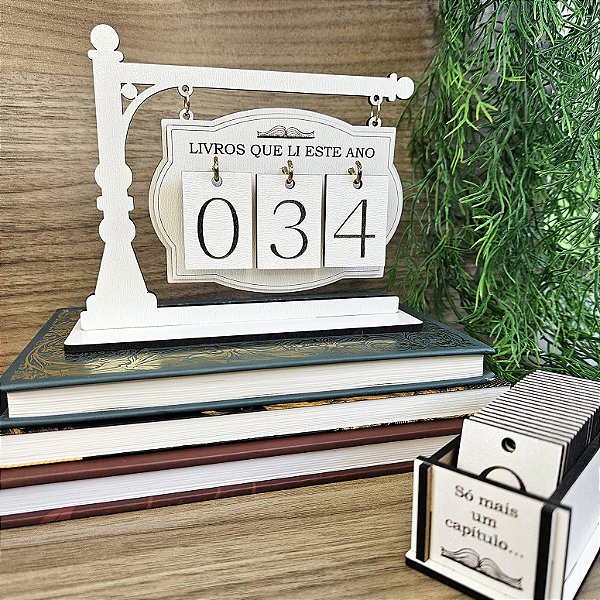 Placar Contador de Livros que Li este Ano Leitura Biblioteca 0 a 399 Livros MDF