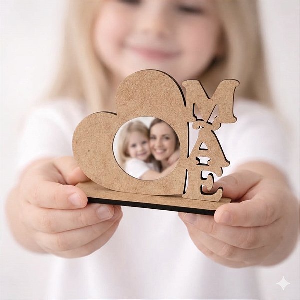Lembrança Dia das Mães Placa Coração Mãe Foto 4 cm MDF