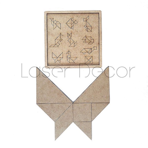 Quebra Cabeças TANGRAM MDF Cru 12 x 12 cm
