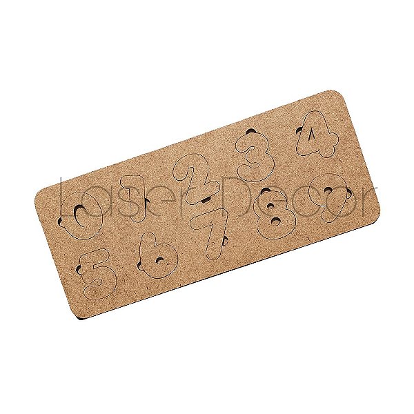 Tabuleiro Educativo Numeros 0-9 33x14cm MDF Cru