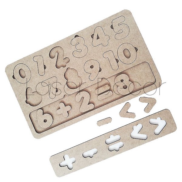 Tabuleiro Educativo Numeral Contas 33x20cm MDF cru