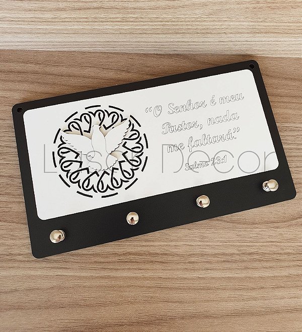 Porta Chaves Divino Pastor MDF Preto e Branco 24x14cm