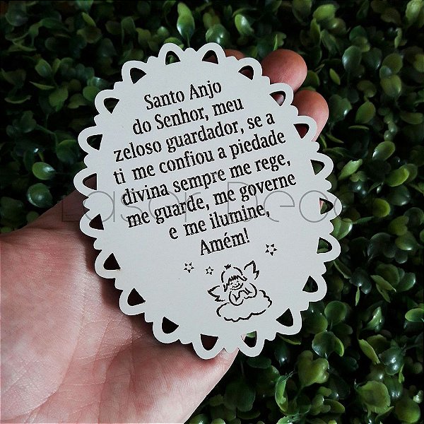 Lembrancinha Mini Mandala Oração Santo Anjo 10 cm MDF Branco