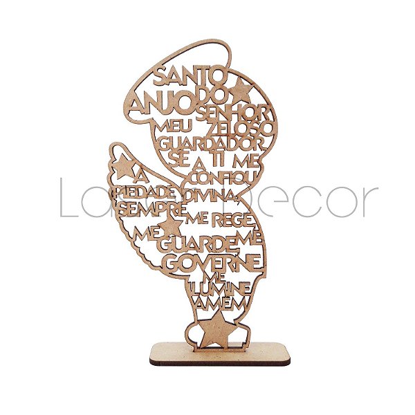Anjo Perfil com Oração Santo Anjo 18 cm MDF Cru