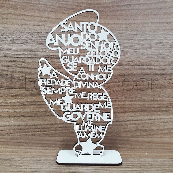 Anjo Perfil com Oração Santo Anjo 18 cm MDF Branco