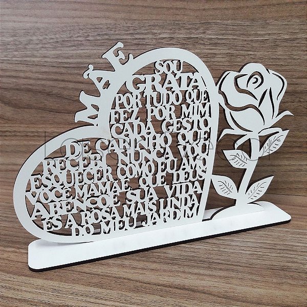 ENFEITE CORAÇÃO GRATIDÃO DIA DAS MÃES MDF 15cm