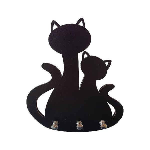 Porta Chaves Decoração Casa Gatos Cat Felinos MDF Preto 6mm