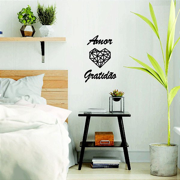 Painéis Decorativos Palavra Amor Coração Gratidão MDF Preto 6mm