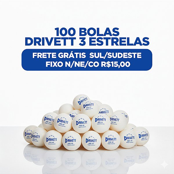 Combo 100 Bolas tênis de mesa 3 estrelas DriveTT Branca em ABS