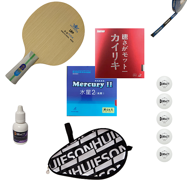 Combo Raquete C5 borrachas Mercury + 868 e Capa Hueison + bolinhas