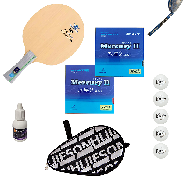 Combo Raquete C5 borrachas Mercury e Capa Hueison