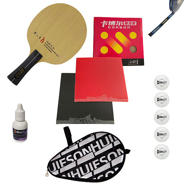 Combo Raquete tênis de mesa X1 borrachas Corbor  capa Hueison