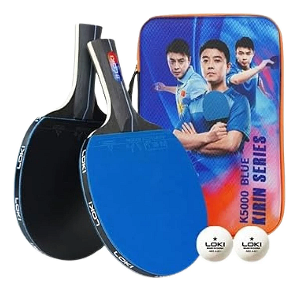 Kit Tênis de Mesa Loki K-5000 2 Raquetes FL ITTF Bolas Capa