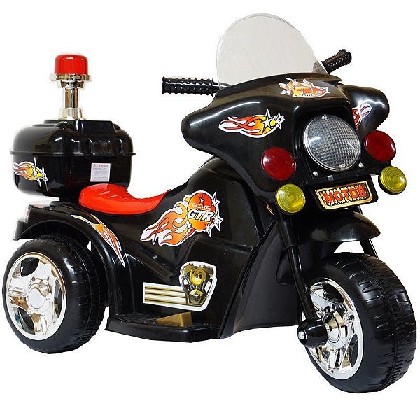 Mini Moto Eletrica Infantil Triciclo 6v Bateria Luzes Som Preto