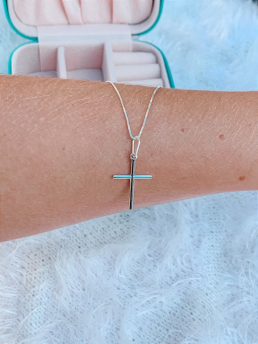 Corrente de Prata Masculina Cruz