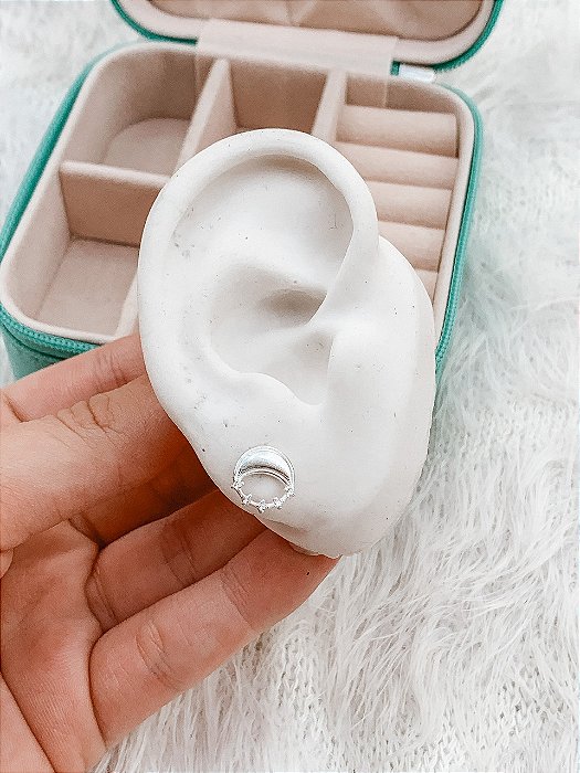 Brinco de Prata Lua e Zircônias