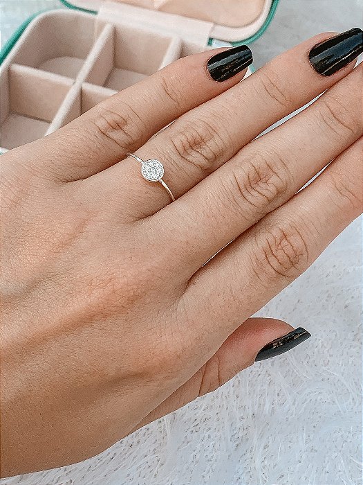 Anel de Prata Redondo Cravejado