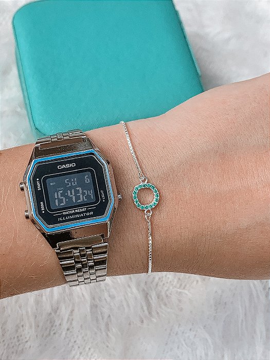 Pulseira de Prata Circulo Esmeralda