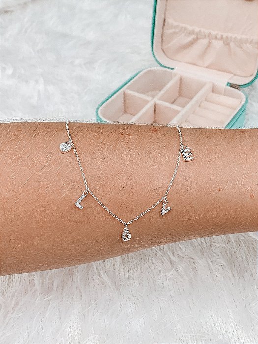 Gargantilha de Prata Love Cravejado