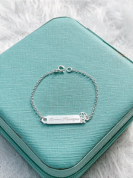 Pulseira de Prata Infantil Placa Personalizada