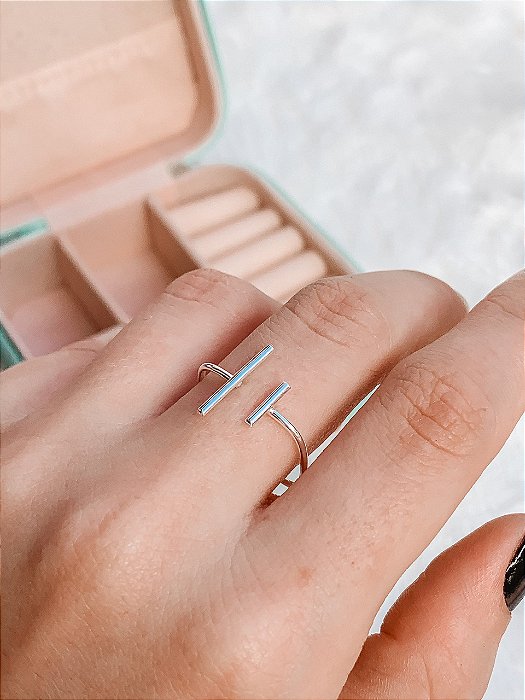 Anel de Prata Quadrado Haste Regulável