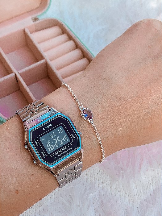 Pulseira de Prata Oval Lilás