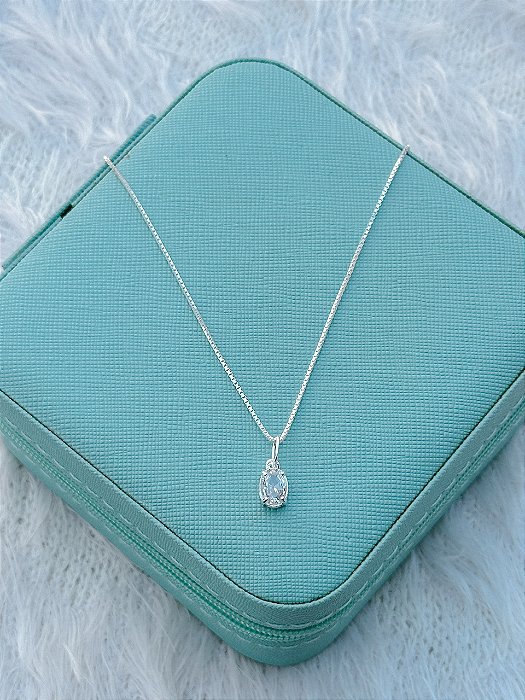 Gargantilha de Prata Oval Cristal