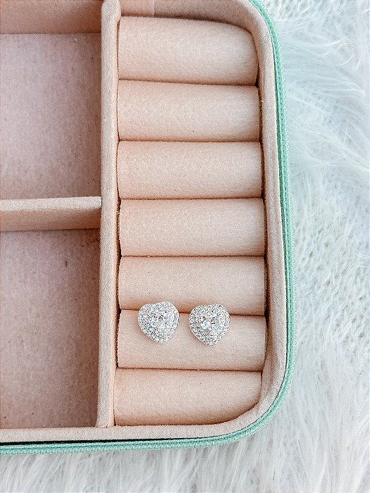 Brinco de Prata Coração Cristal