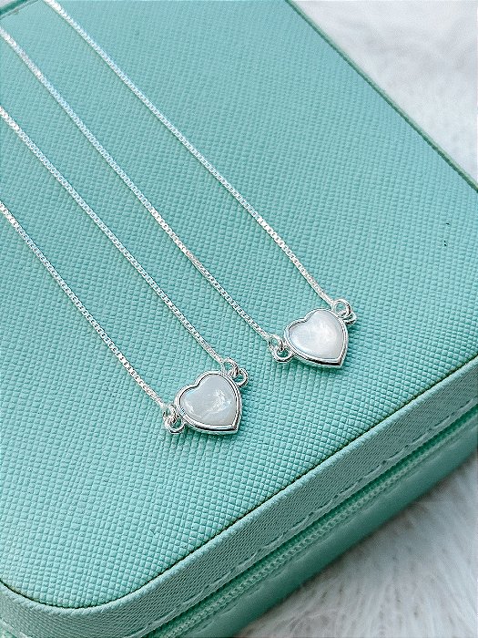 Escapulário de Prata Madrepérola Coração