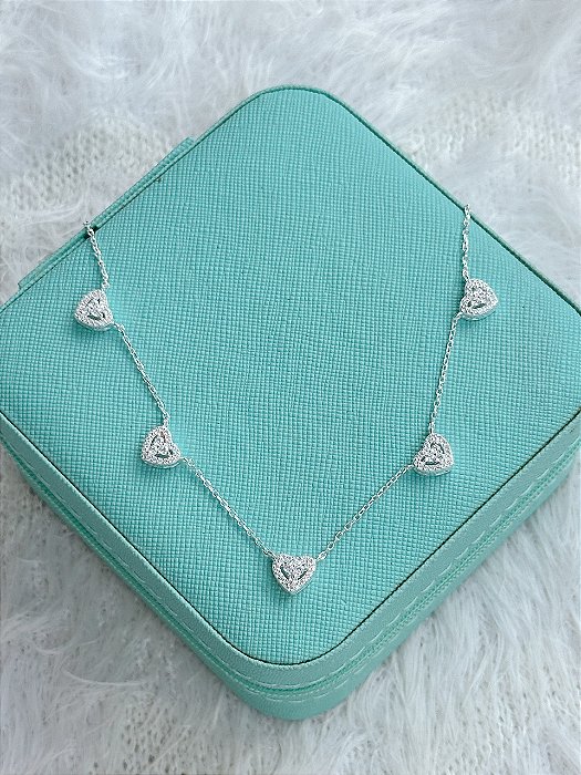 Choker de Prata Corações Cristal