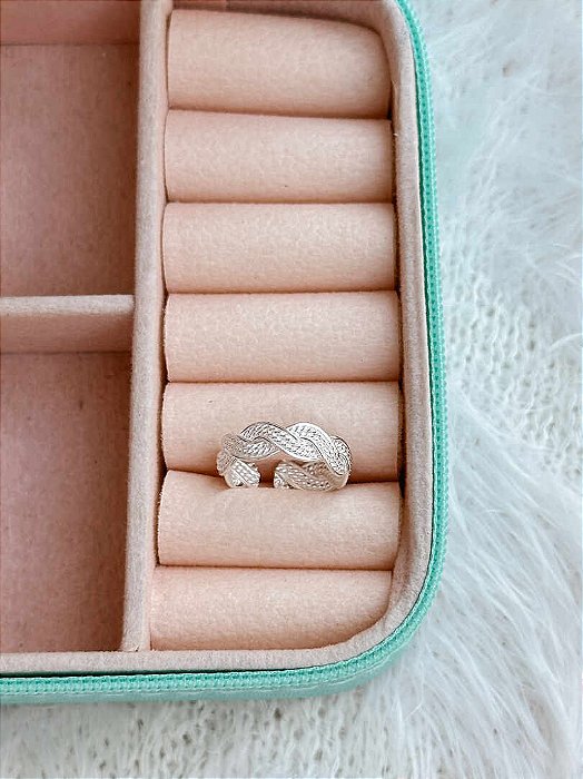 Anel de Prata Falange Trançado Regulável