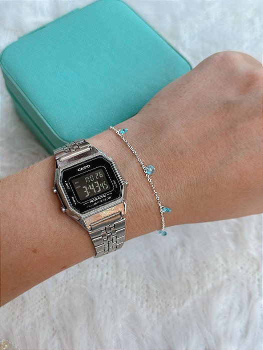 Pulseira de Prata Cristais Azul