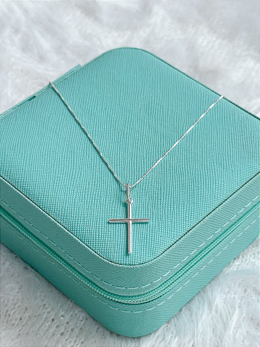 Corrente de Prata Masculina Cruz Média