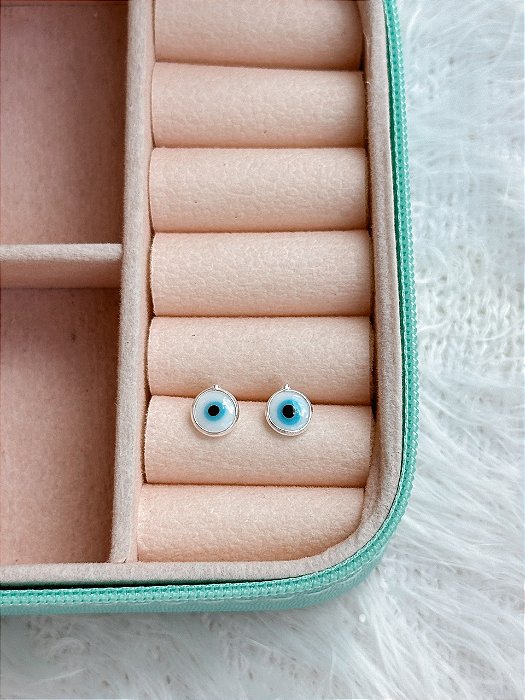 Brinco de Prata Olho Grego Resina