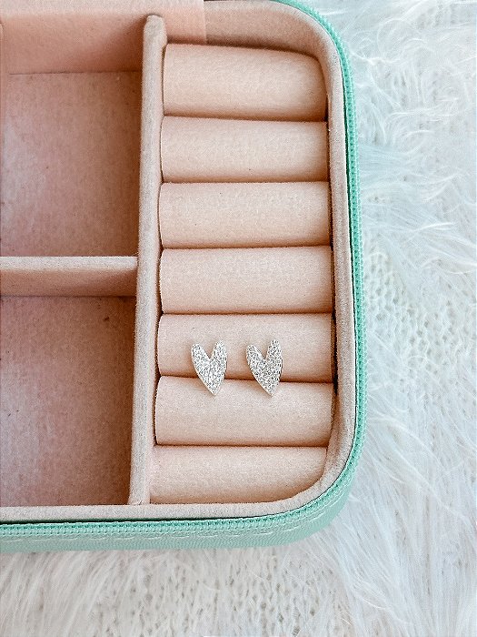 Brinco de Prata Coração Cravejado