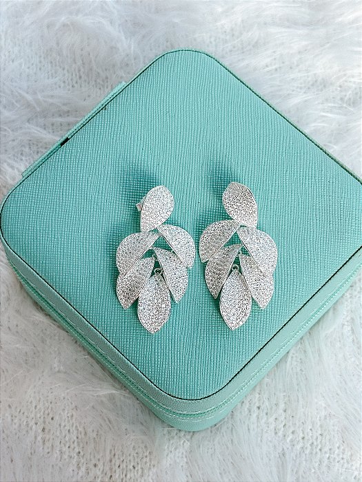 Brinco de Prata Luxo Flor Cravejada