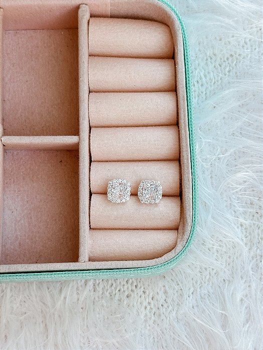 Brinco de Prata Quadrado Cristal