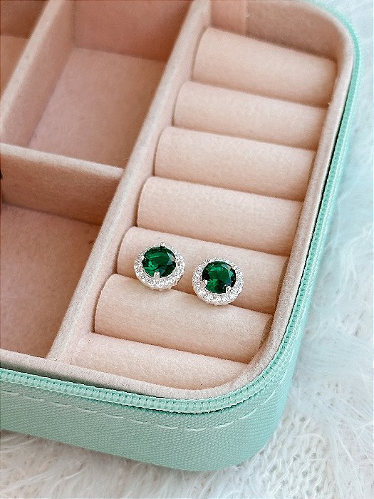Brinco de Prata Redondo Esmeralda