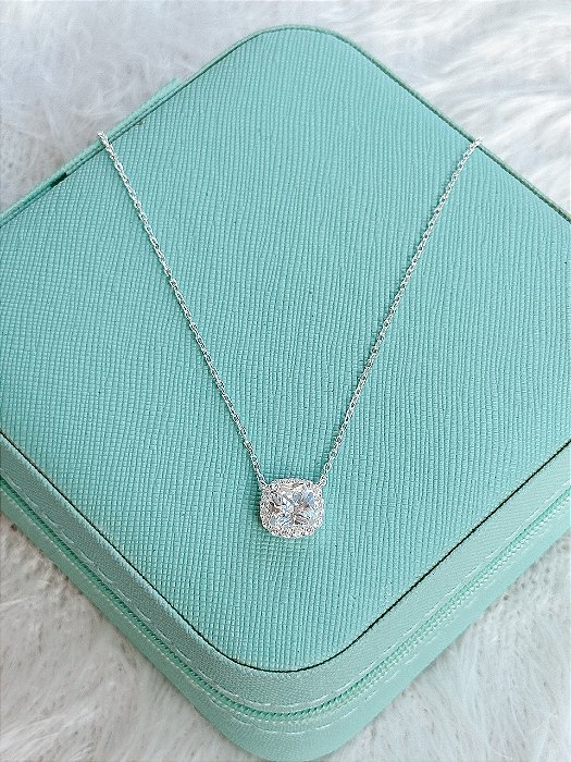 Gargantilha de Prata Quadrado Cristal